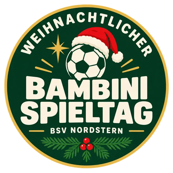 Eventlogo: Weihnachtlicher Bambini-Spieltag · BSV Nordstern, mit Fußball, Nikolausmütze und Stern